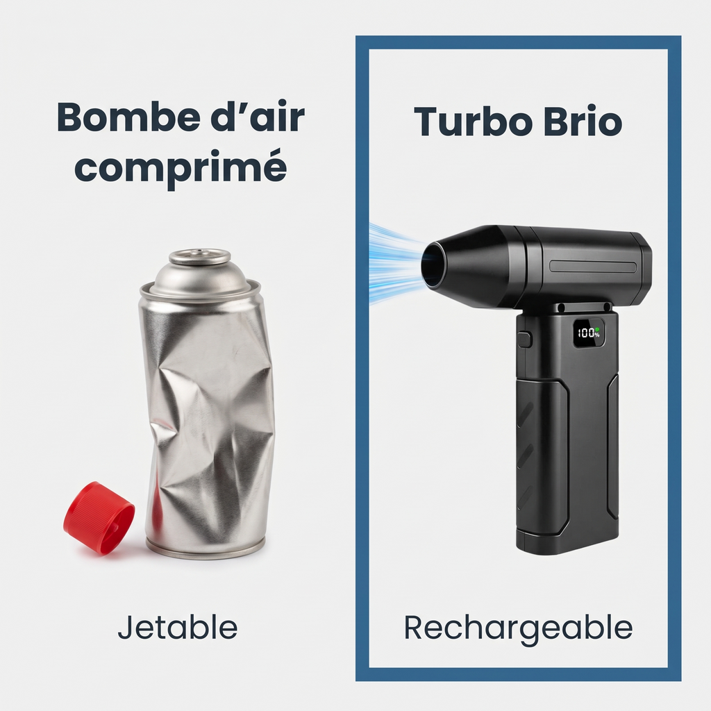 Turbo Brio rechargeable face à la bombe d'air jetable